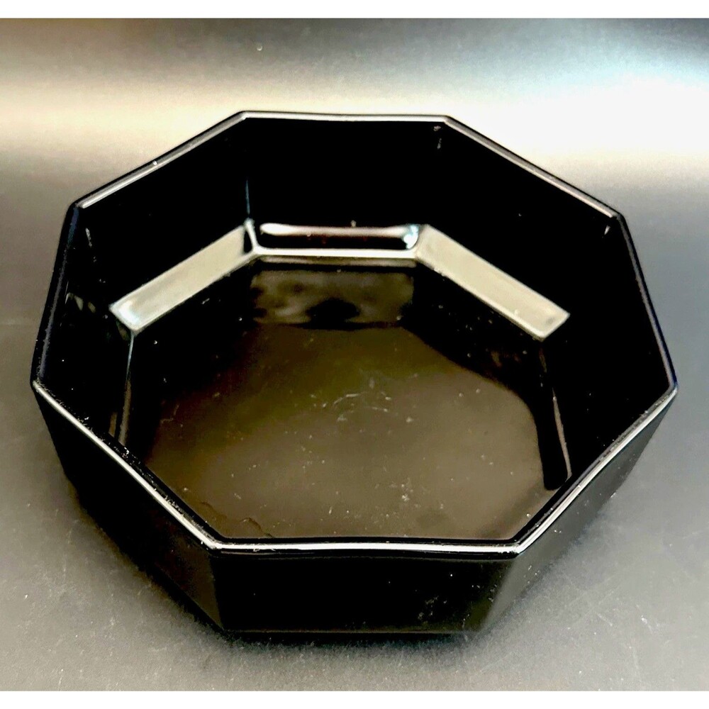 VTG Luminarc Arcoroc France Attributed Octagonal Black Onyx Glass Bowl Retired